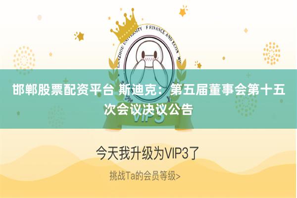 邯郸股票配资平台 斯迪克：第五届董事会第十五次会议决议公告